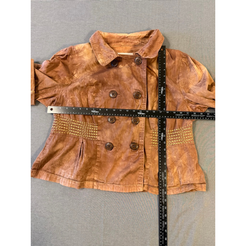 Vintage American Rag brown tie-dye cropped jacket double-breasted embroidered 1X - Picture 4 of 8